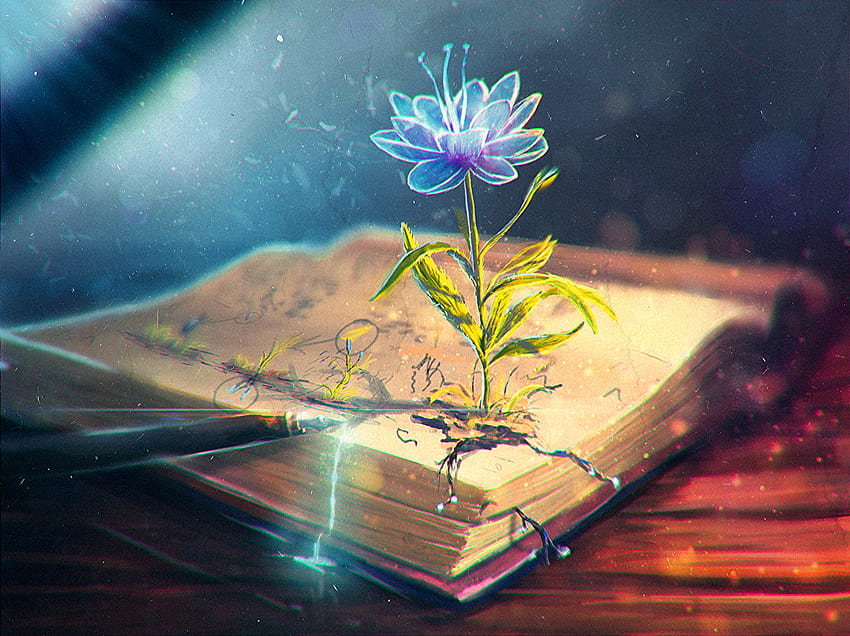 Фантастични книги с цветя, флорална фантазия HD тапет