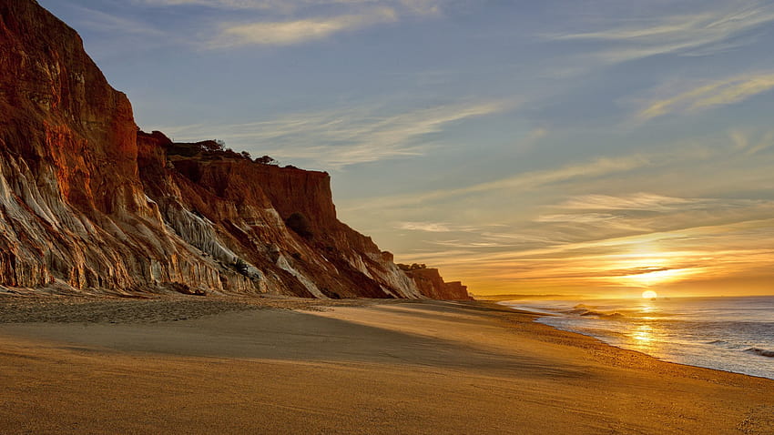 Praia da Falésia 절벽과 새벽의 해변, Albufeira, Algarve, Faro, Portugal, 포르투갈 절벽 HD 월페이퍼