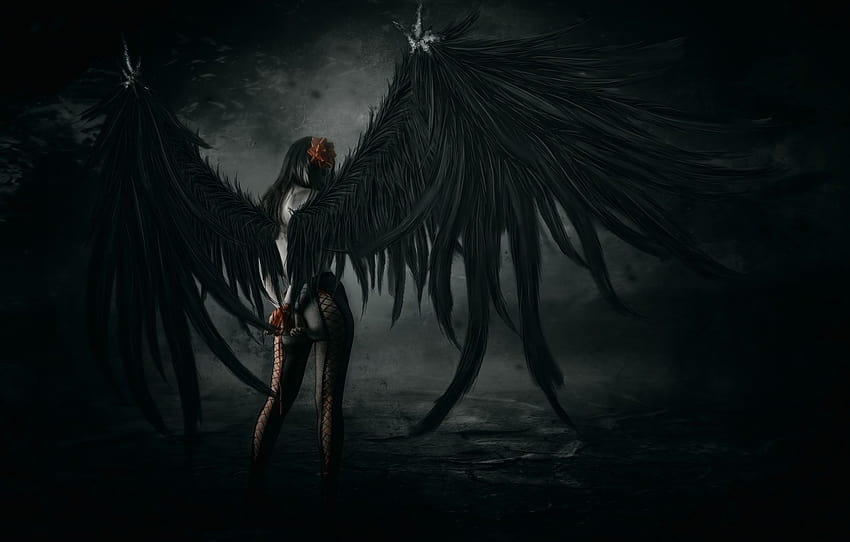 Girl, pose, wings, art, tights, fallen angel , section фантастика ...