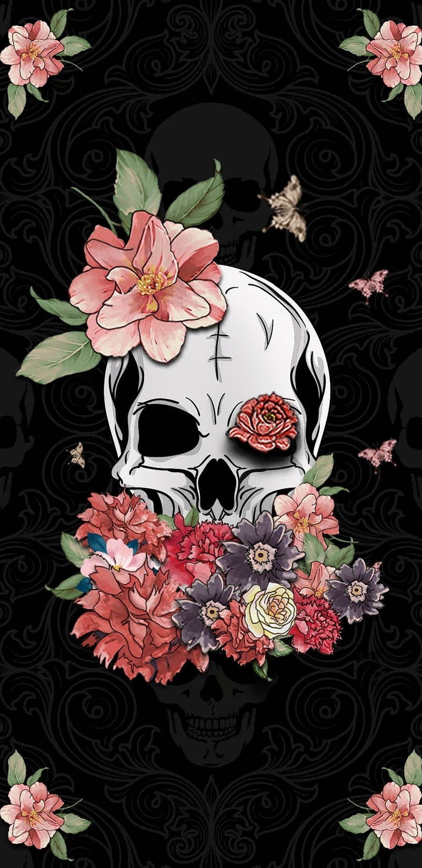 Vintage Floral Skull on Dog, skull and roses aesthetic HD phone wallpaper