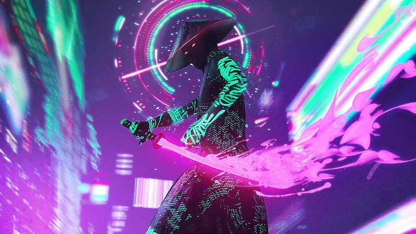 Neon Samurai Cyberpunk , Artist HD wallpaper