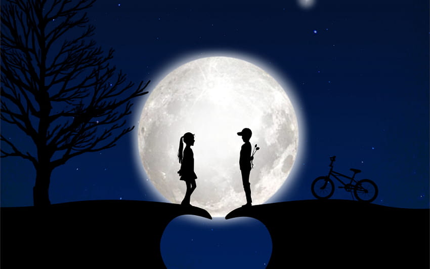 3840x2400 children, silhouettes, love, moon, romance ultra 16:10 backgrounds, romantic HD wallpaper