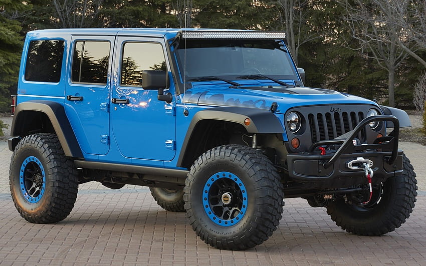 5 Jeep Wrangler, blue jeep HD wallpaper