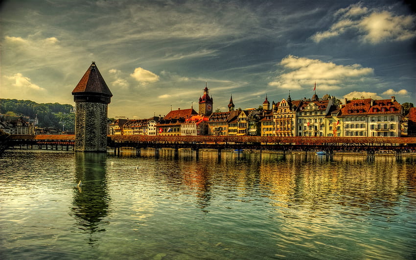 Switzerland, Lucerne, bridge, river, houses 1920x1200 , luzern HD wallpaper