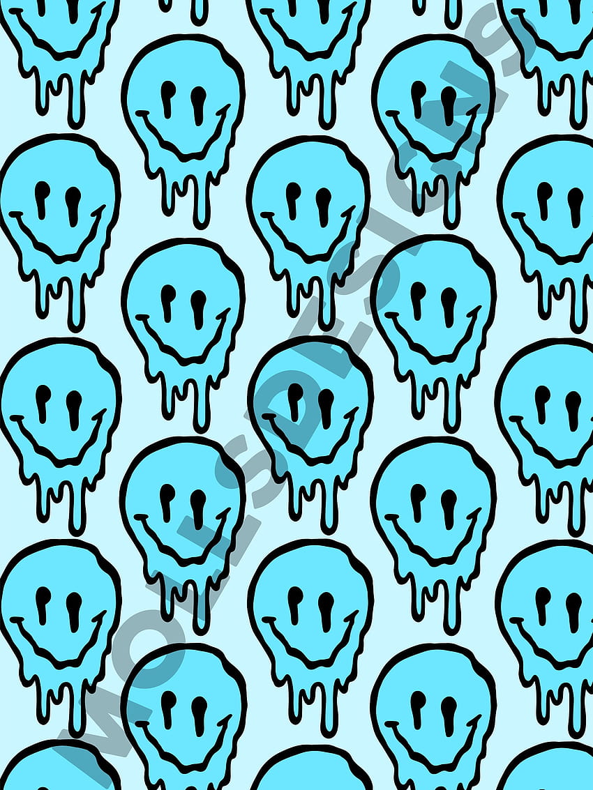 Blue Drip Smiley Face Wall Art digital Preppy Wall fondo de pantalla del teléfono