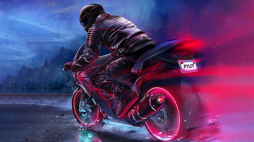 Biker, RetroWave art, Neon, Creative Graphics / Editor's Picks, neon bike HD wallpaper