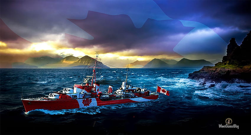 World of Warships – HMCS Haida at Sea – Патриотичен HD тапет