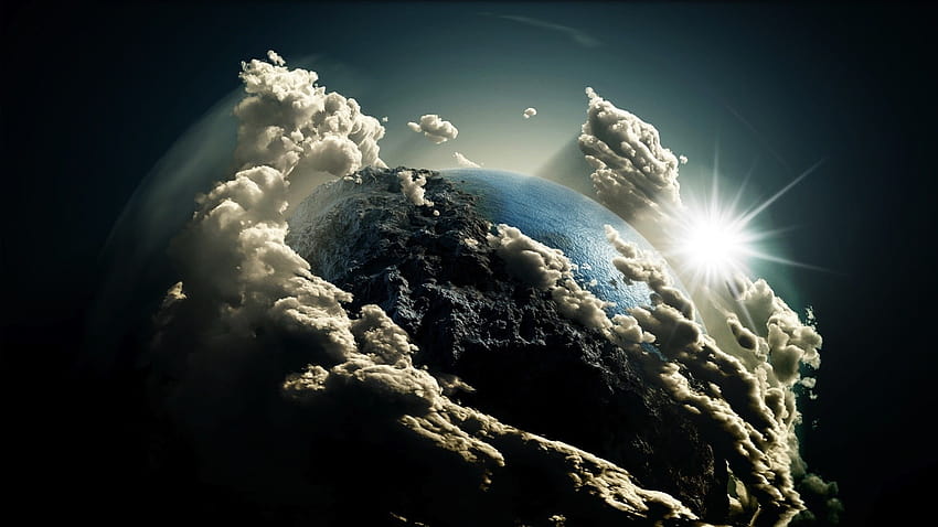 Earth covered with clouds , untitled, Sun, artwork, manipulation • For You For & Mobile, earth and sun HD wallpaper