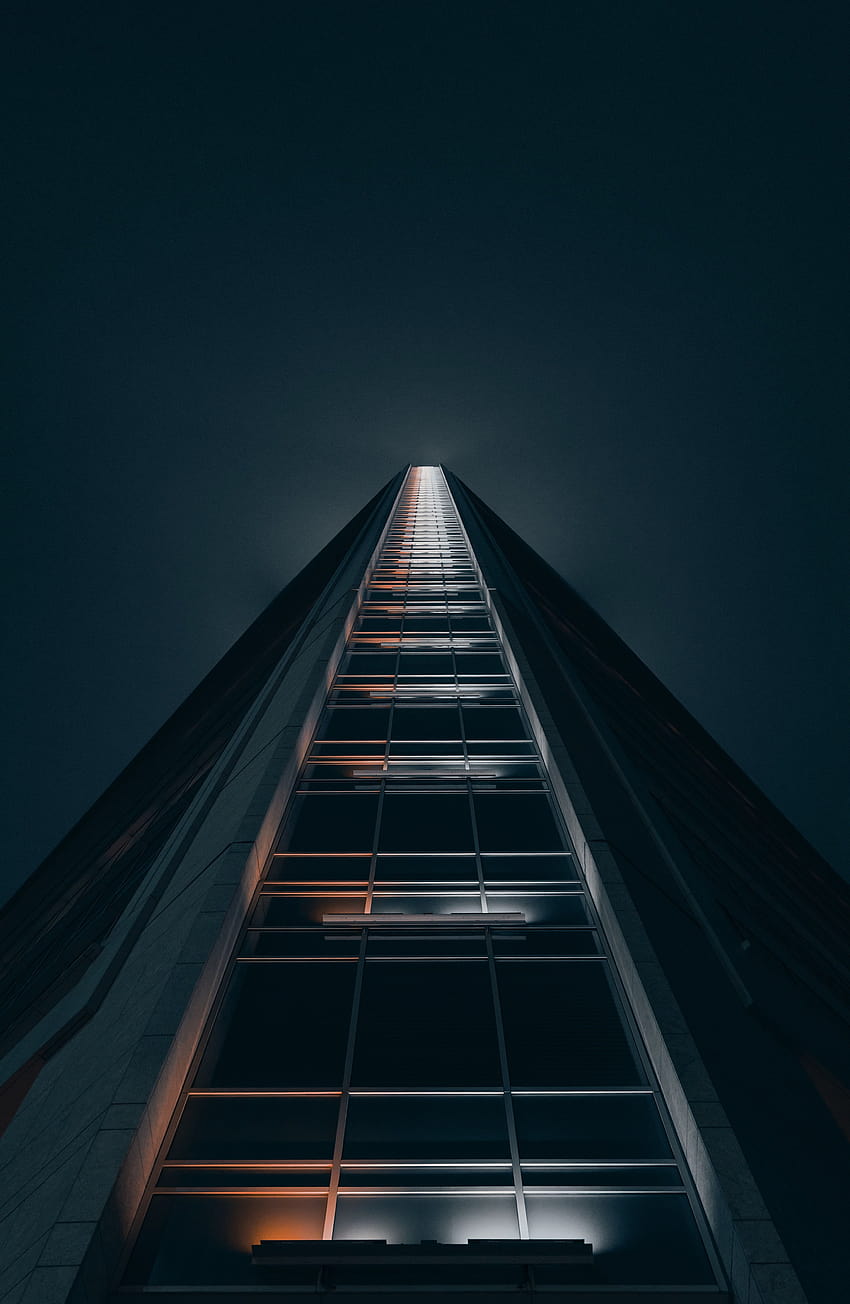 High rise building , Low Angle graphy, Look up, Dark background, Geometrical, Symmetry, Architecture HD phone wallpaper