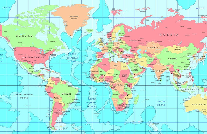 Mural Peta Dunia Ibu Kota tahun 2020, peta dunia dengan ibu kota Wallpaper HD