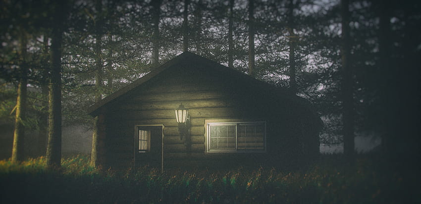 1360x768 House In Forest Darkness 노트북, 10월 별장 HD 월페이퍼