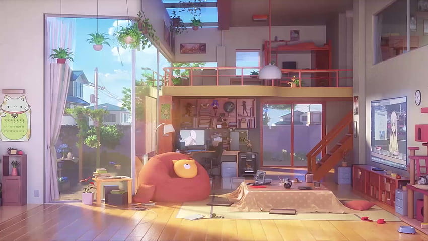 Anime Living Room Live, sala lofi papel de parede HD