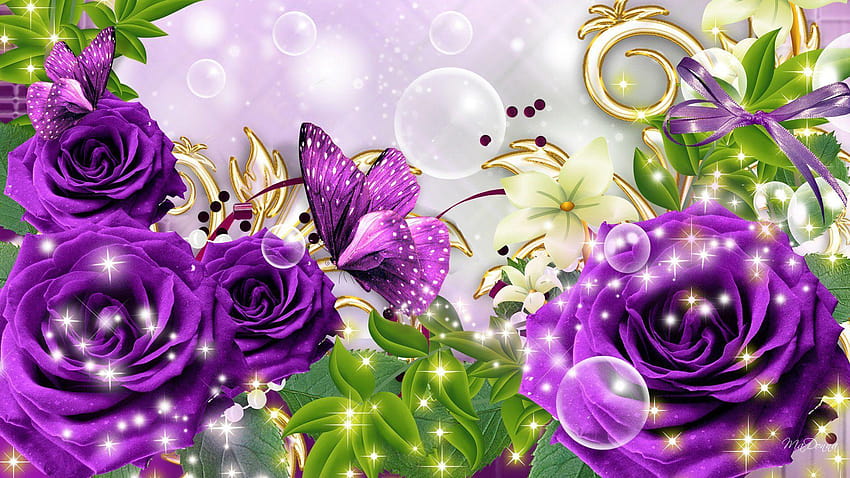 Purple Roses and Butterflies, roses butterfly HD wallpaper