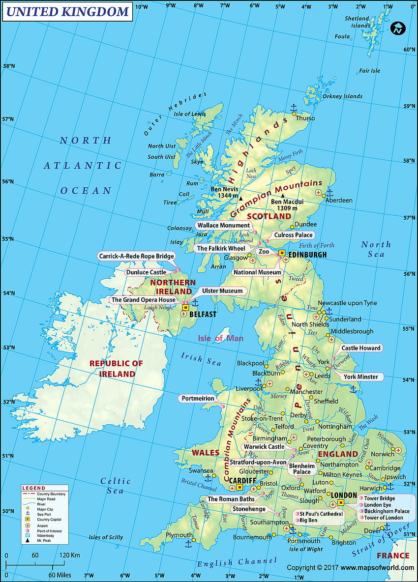 Duża kolorowa mapa Wielkiej Brytanii – MapsofWorld, mapa Wielkiej Brytanii Tapeta na telefon HD