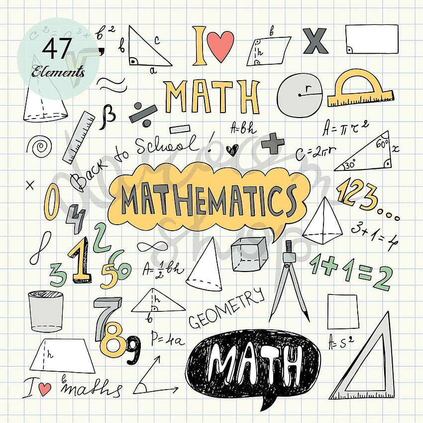 Handgezeichnete Mathematik-Clip-Art/Math-Elemente und Symbole/Rückseite, ich liebe Mathe HD-Hintergrundbild