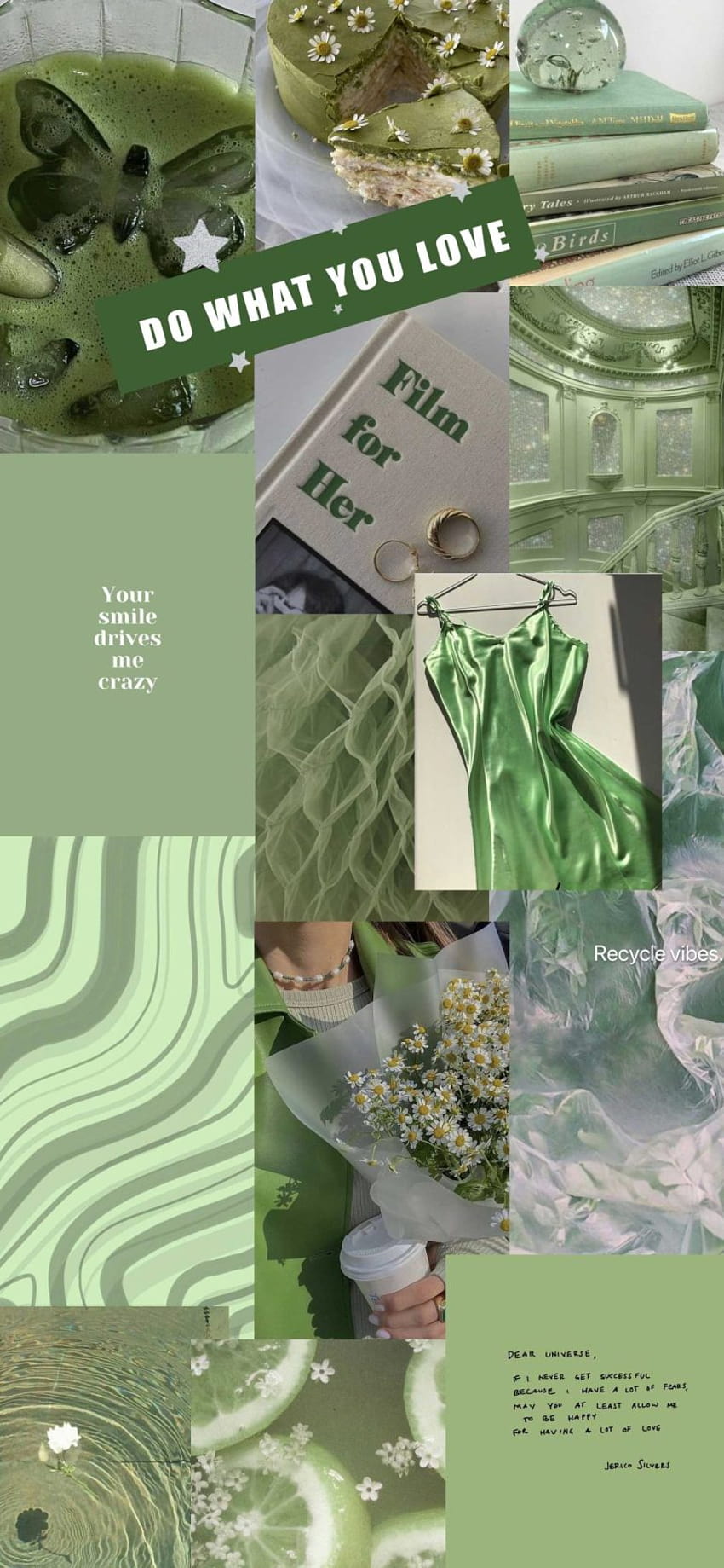 Ideas de collage: estética verde salvia, collage verde salvia oscuro fondo de pantalla del teléfono