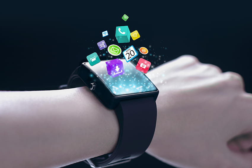 ręce, smartwatch, ikona / i telefon komórkowy, inteligentny zegarek Tapeta HD