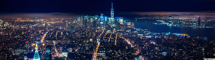 Pemandangan kota yang indah di malam hari, kota 3840x1080 Wallpaper HD