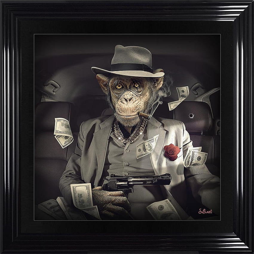 Mafia Monkey Framed Wall Art oleh Sylvain Binet, monyet gangster wallpaper ponsel HD