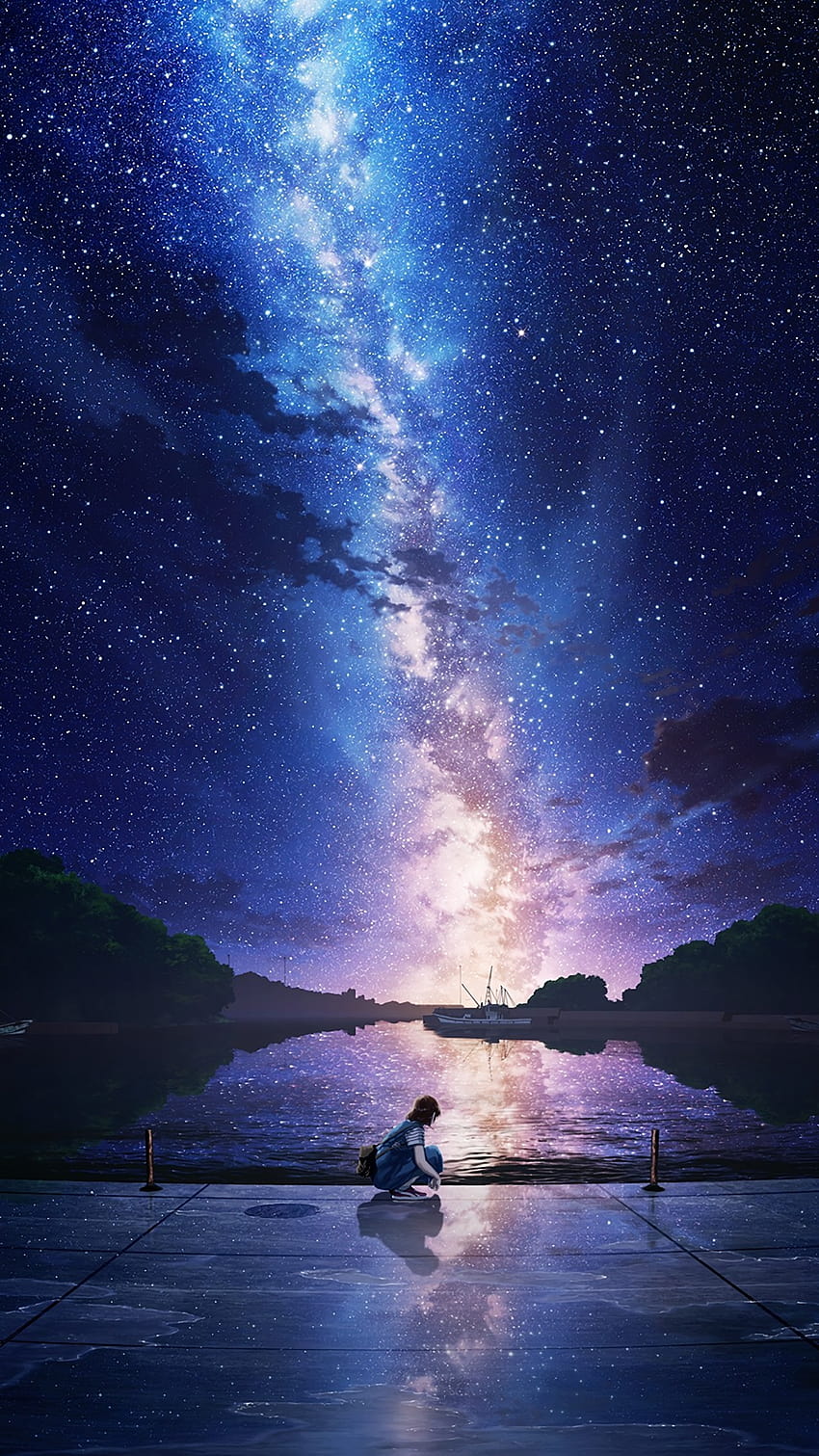 1080x1920 Anime-Landschaft, Sterne, Nacht, Landschaftlich für iPhone 8, iPhone 7 Plus, iPhone 6+, Sony Xperia Z, HTC One, Anime-Nachtlandschaft HD-Handy-Hintergrundbild