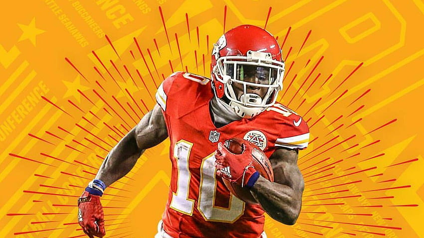 Pro Bowl Tyreek Hill Is Holding Football With One Hand Wearing Red Sports Dress And Helmet Tyreek Hill, nfl tyreek hill HD wallpaper