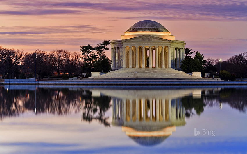 Thomas Jefferson Memorial refletido na Tidal Basin, Washington papel de parede HD