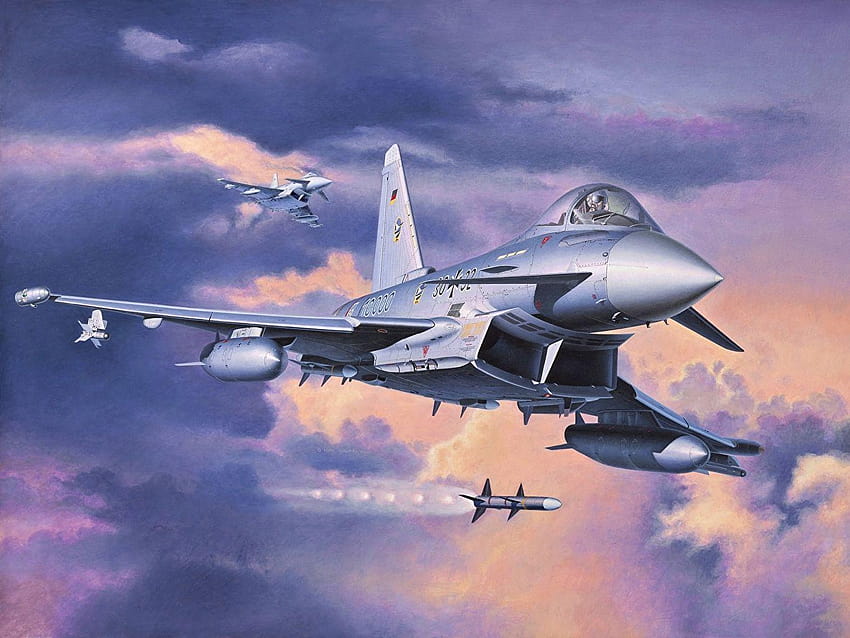 Боен самолет Самолет Eurofighter Typhoon Изкуство за рисуване HD тапет