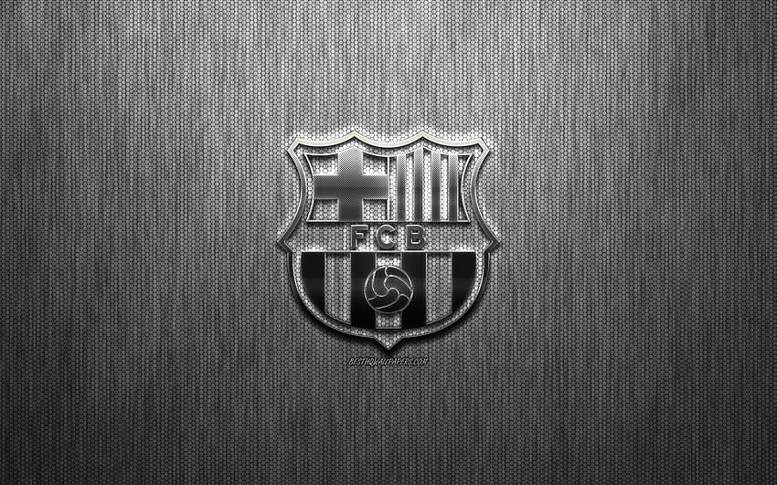 FC バルセロナ、カタロニア サッカー クラブ、鋼のロゴ、エンブレム、灰色の金属の背景、バルセロナ、カタロニア、スペイン、ラ リーガ、サッカー、解像度 2560 x 1600 のスペイン サッカー クラブ。 高品質、カタロニア語 高画質の壁紙