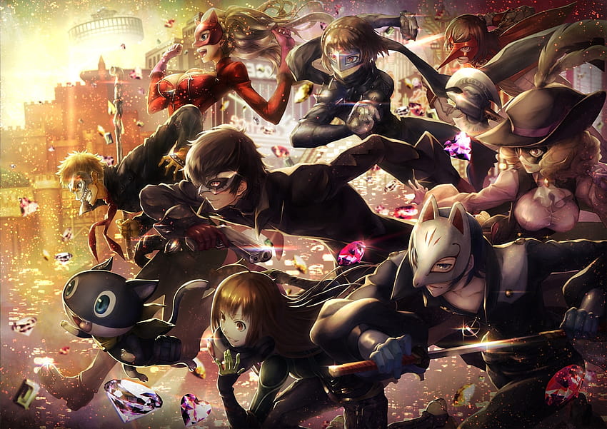 Kurusu Akira, Akechi Goro, Okumura Haru, Nijima Makoto, Persona 5 HD duvar kağıdı