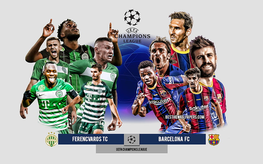 Ferencvaros vs FC Barcelona, Group G, UEFA Champions League, Preview, promotional materials, football players, Champions League, football match, FC Barcelona, Ferencvaros with resolution 2880x1800. High Quality HD wallpaper