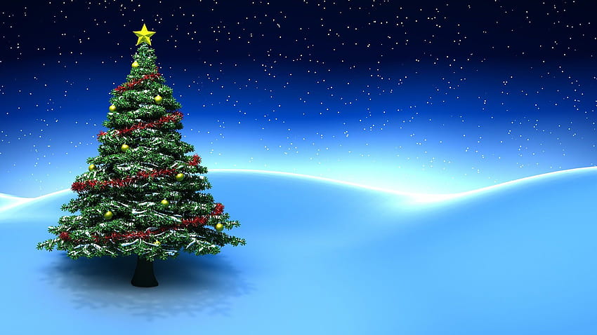 Árvore de Natal em uma noite azul mágica papel de parede HD