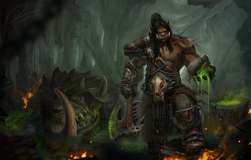permainan, fantasi, seni, World of Warcraft, Orc, Grommash Hellscream, Tien Can , bagian фантастика Wallpaper HD