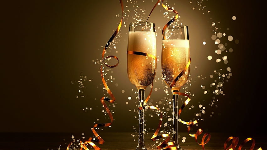 グラスシャンパン、新年の乾杯 高画質の壁紙