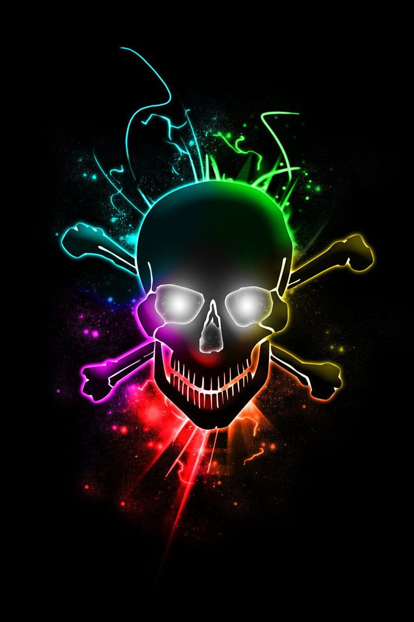 Glowing Skull, rainbow skulls HD phone wallpaper