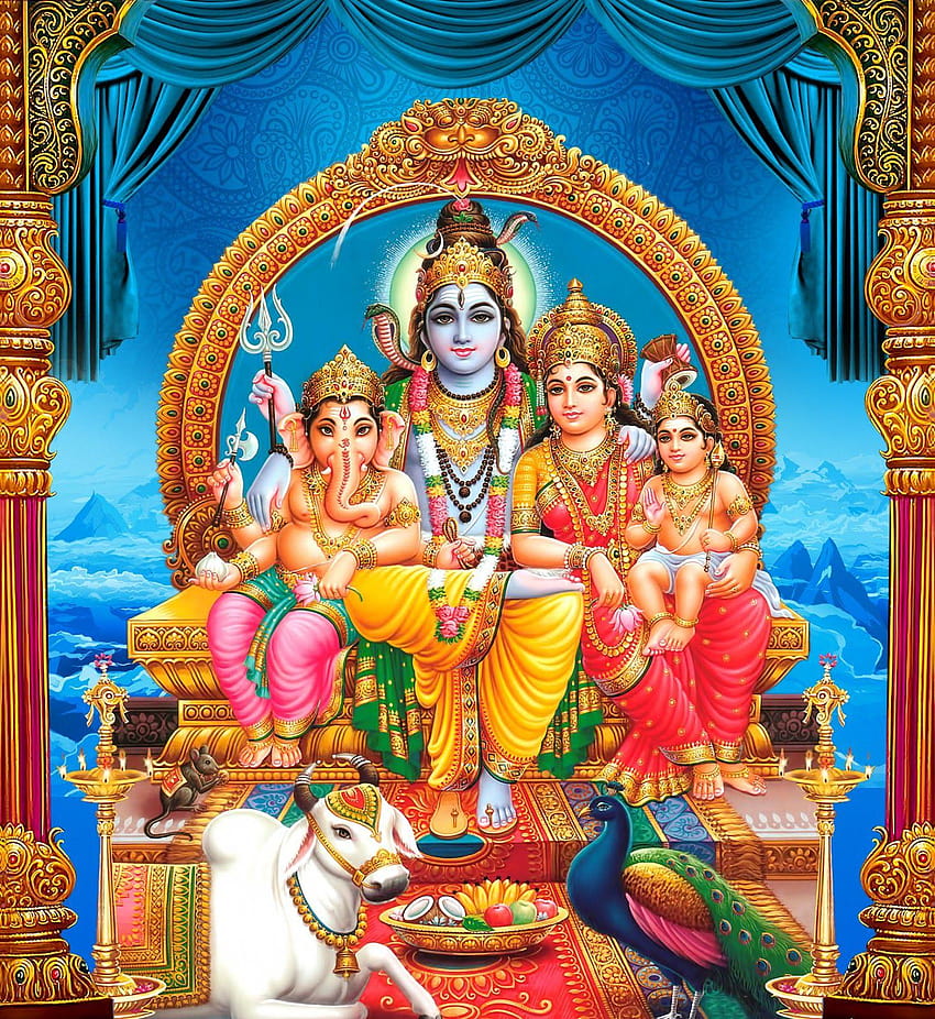 Lord shiva parvathi ganesha kartikeya sitting, shiv parvati HD phone wallpaper