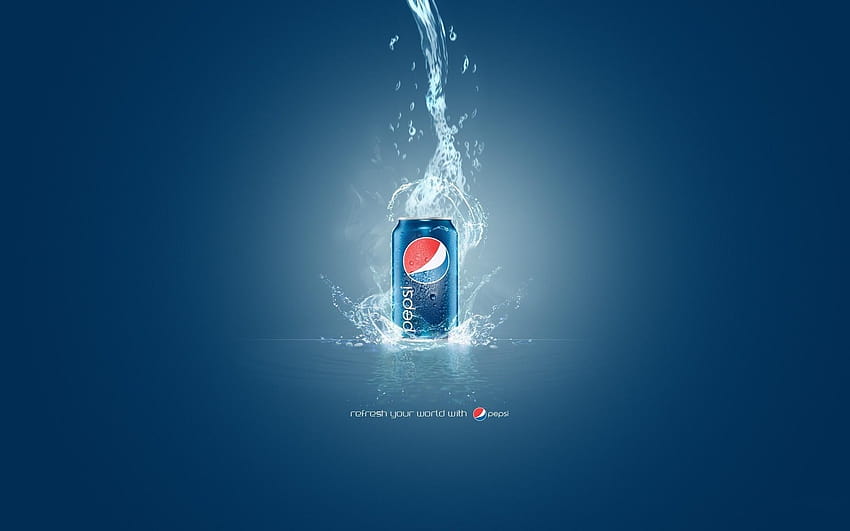 Logotipo de salpicaduras de agua de lata de Pepsi, logotipo de pepsi fondo de pantalla