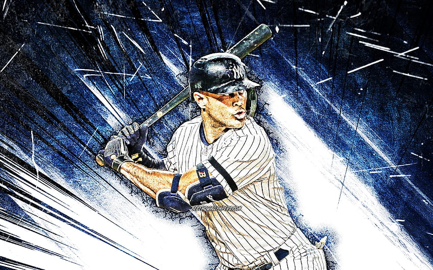 Gio Urshela, grunge sanat, MLB, New York Yankees, meydancı, beyzbol, Giovanny Urshela, Major League Baseball, mavi soyut ışınları, Gio Urshela New York Yankees, Gio Urshela , NY Yankees for HD duvar kağıdı