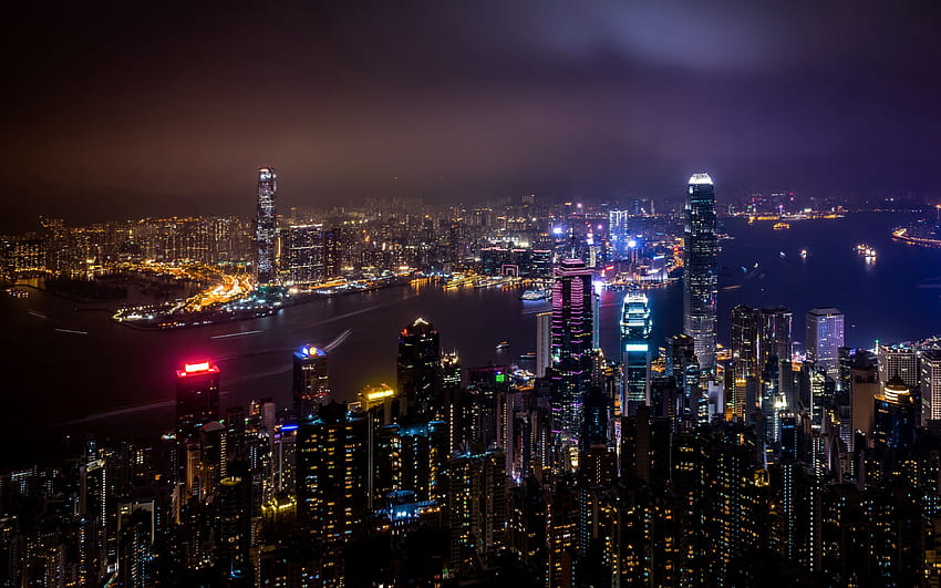 3840x2400 hong kong, china, skyscrapers, night, city lights ultra HD wallpaper
