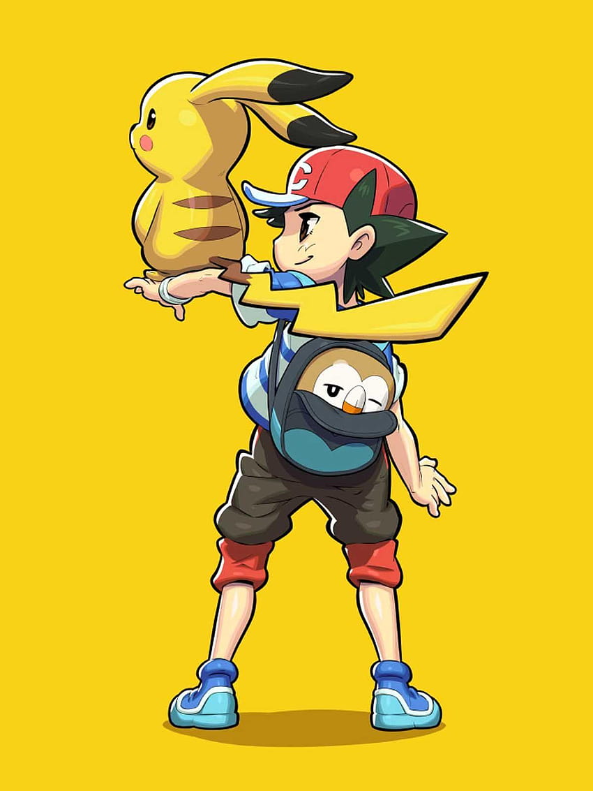 Móvil Pokémon Pikachu Rowlet y Satoshi, móvil pikachu fondo de pantalla del teléfono
