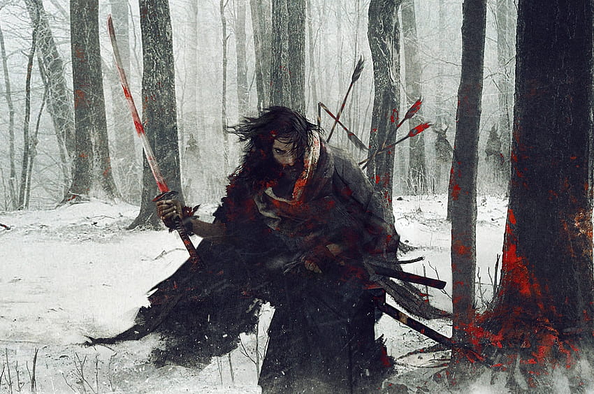 2560x1700 Ronin, Samurai, Katana, Fight, Medieval, Snow, Winter for Chromebook Pixel HD wallpaper