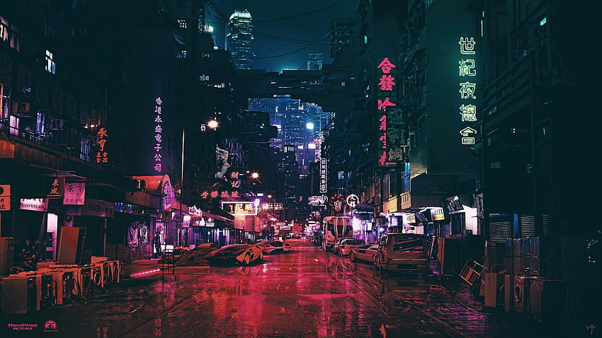 Neon • siyah tabelalar, aydınlatmalı ve arabalı şehir yolları, gece, sanat eserleri • Sizin İçin En İyisi ve Mobil Cihazlar, gece yarısı şehir estetiği HD duvar kağıdı