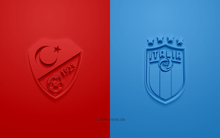 Turki vs Italia, UEFA Euro 2020, Grup A, logo 3D, latar belakang biru merah, Euro 2020, pertandingan sepak bola, tim sepak bola nasional Italia, tim sepak bola nasional Turki dengan resolusi 2560x1600 Wallpaper HD