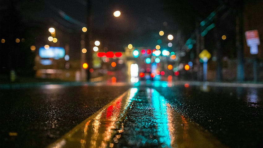 Улица след дъжд през нощта HD тапет