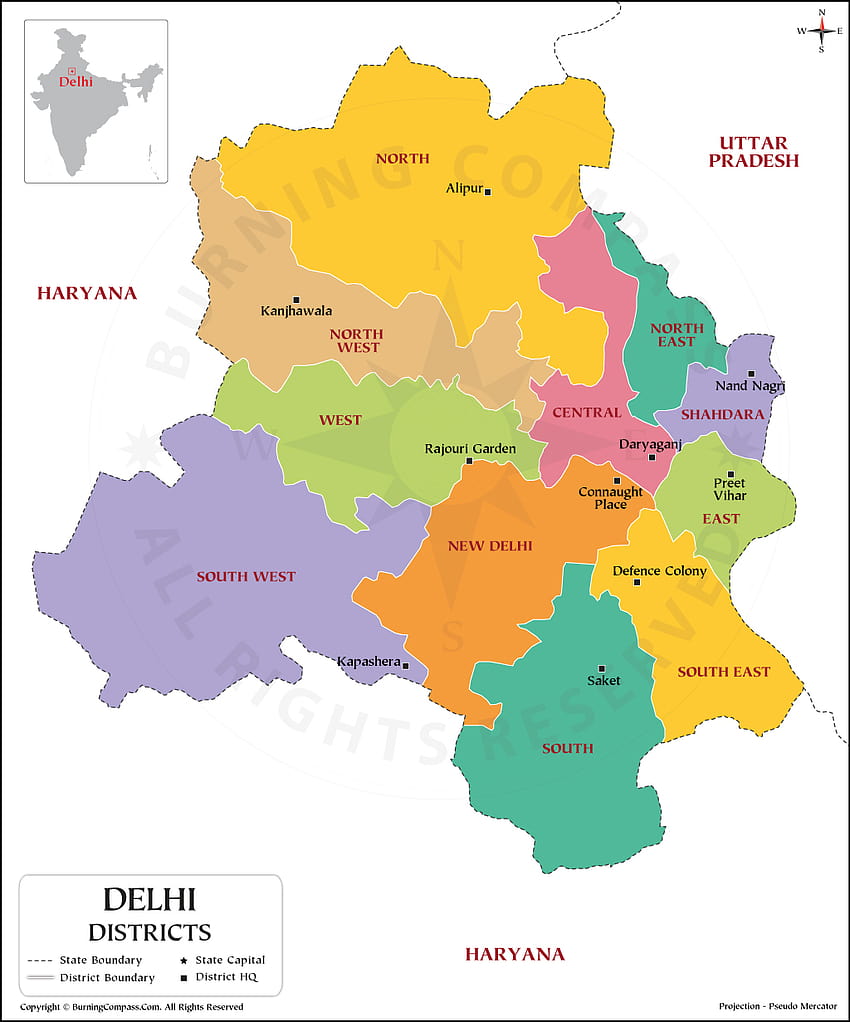 Mappa del distretto di Delhi, mappa politica di Delhi, mappa di Delhi Sfondo del telefono HD