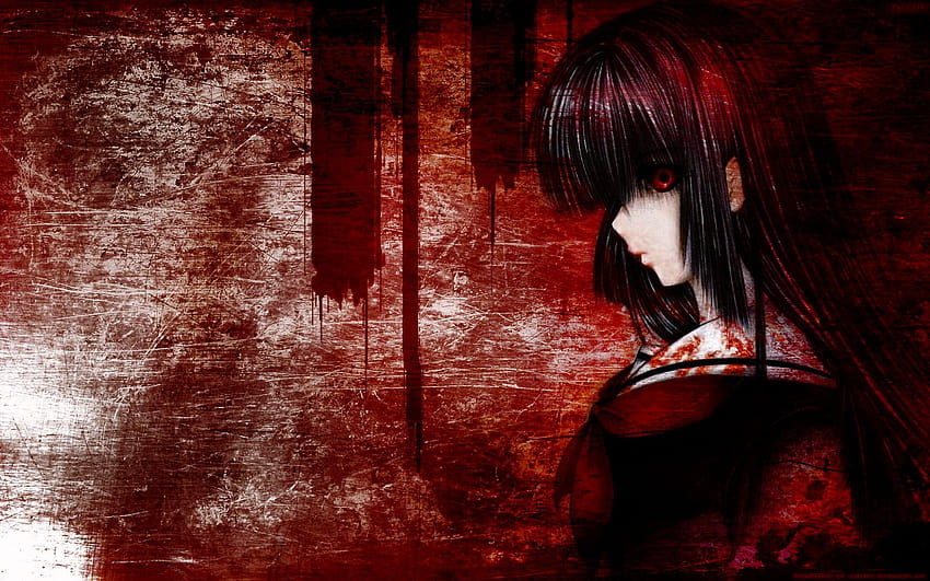 흑발 피 엔마 아이 지고쿠 소녀 긴 머리 다색 빨강, 애니메이션 카와이 피 HD 월페이퍼