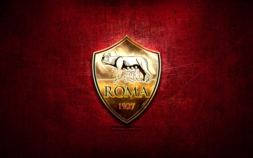 ASローマ、金色のロゴ、セリエA、紫、ローマのロゴ 高画質の壁紙