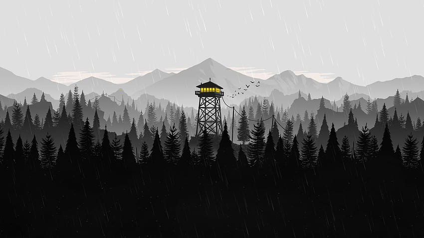 Firewatch Tower, черно-бяла пожарна наблюдателна кула HD тапет