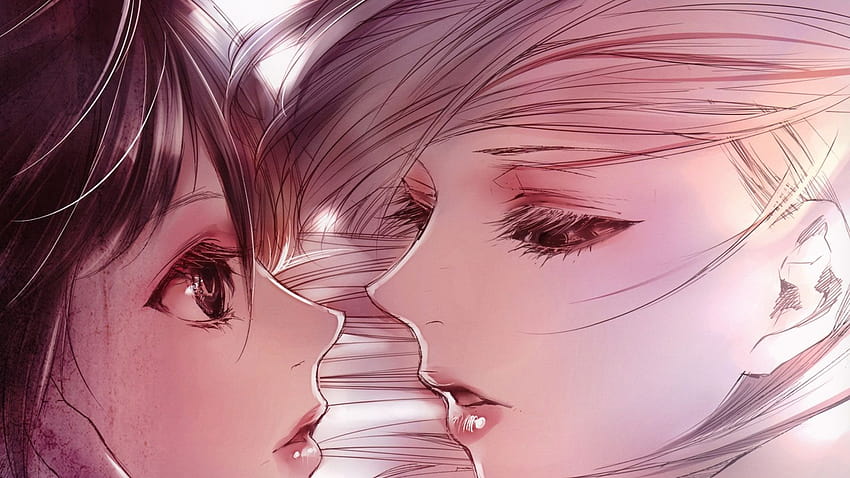 Girls almost kiss Close up drawing two HD wallpaper
