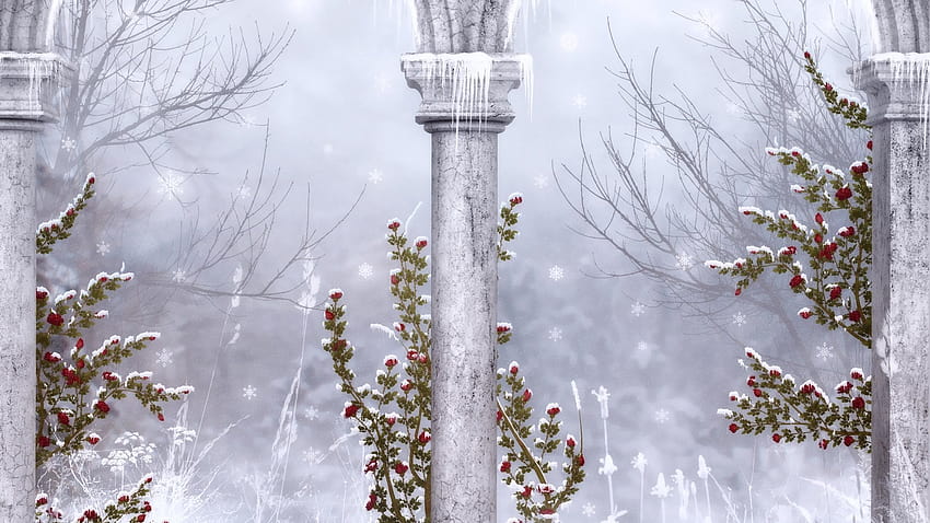 Winter Columns and Flowers Ultra and [1920x1080] for your , Mobile & Tablet HD wallpaper