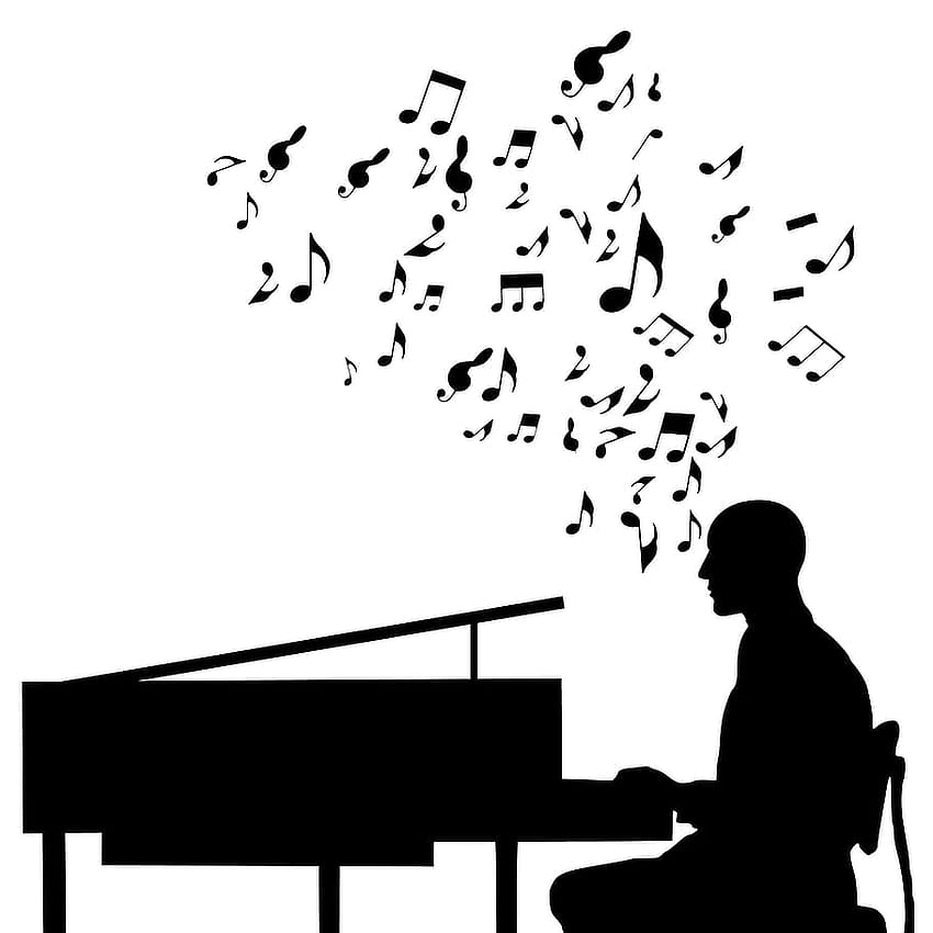 : Illustration of musician at piano. Silhouette, piano recital HD phone wallpaper